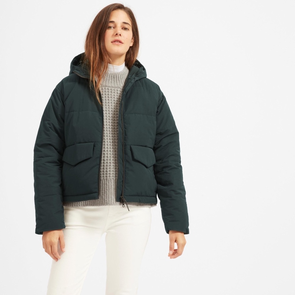 Everlane short puffer jacket deep green size XS